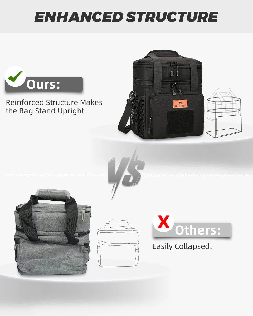 Bolsa Termica Porta Alimentos, Táctico Ajustable 10/15L Bolsa de Almuerzo, Impermeable Prueba de Fugas Isotermica Nevera Portatil Mochila, Bolsa Comida Trabajo Exterior Playa, Negro,HSHRISH