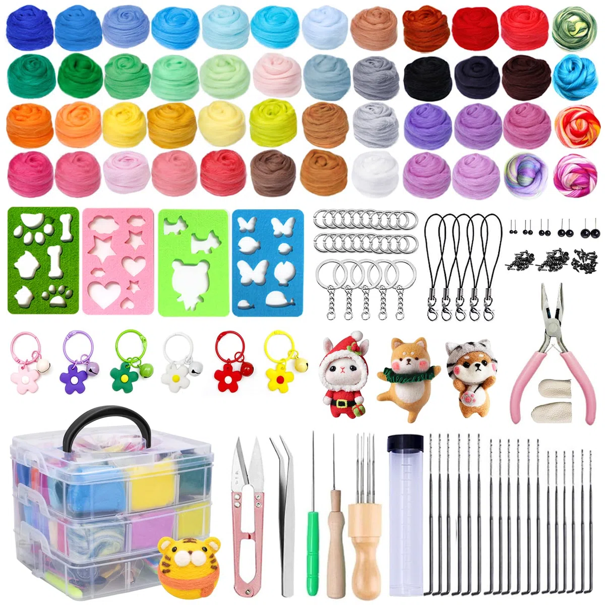 lana de fieltro,Juego de Lana de Fieltro, Kit de Fieltro de Lana,48 Colores de Lana para Fieltrar,con Herramientas de Fieltro de Lana,para Principiantes en Fieltro Artesanal Hilado a Man