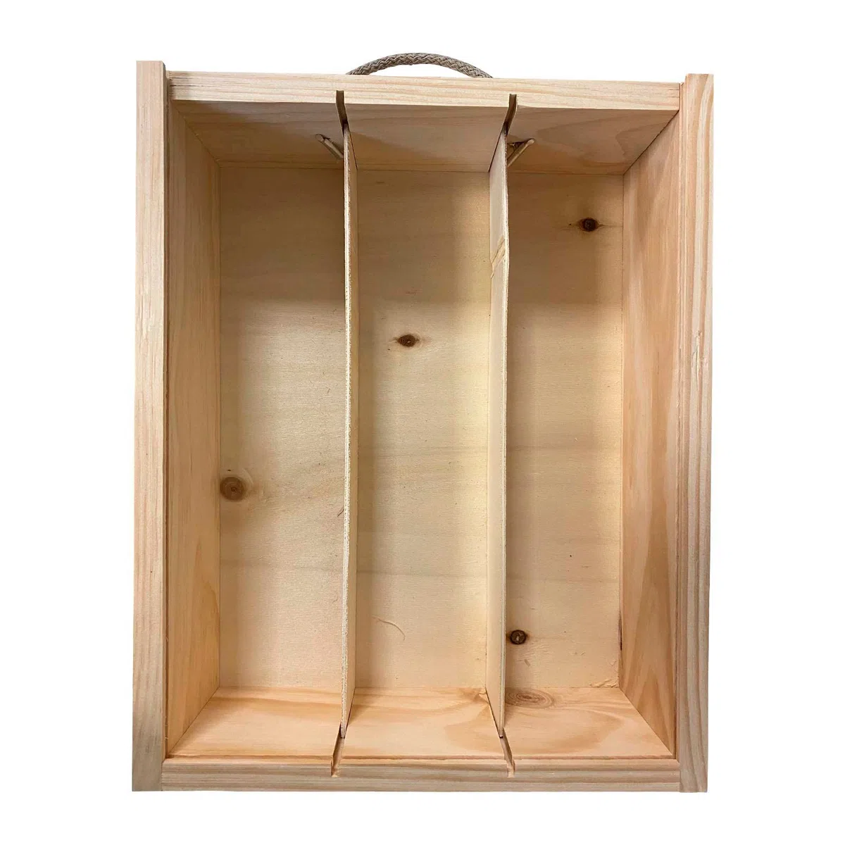 Caja de madera para vino | 3 Botellas | Cuerda en asa y tapa DM deslizante | Perfecta para regalos Decoupage Almacenamiento Decoración Manualidades