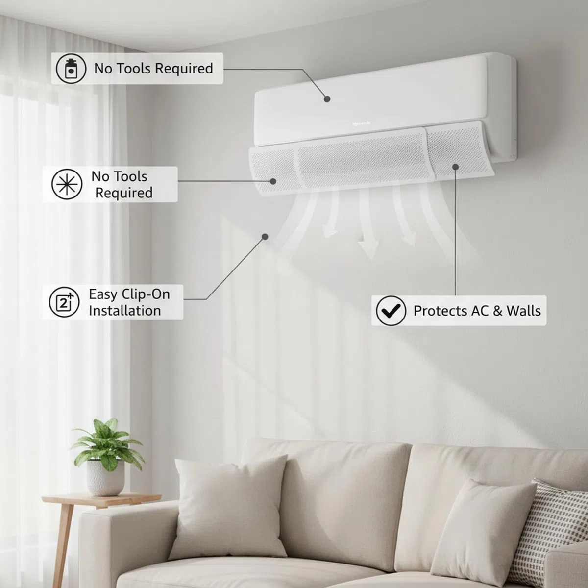 Deflector de viento de CA Deflector de ventilación de aire montado en la pared, de viento de aire acondicionado ajustable de 22-36 pulgadas para prevención de soplado directo, no incluye he