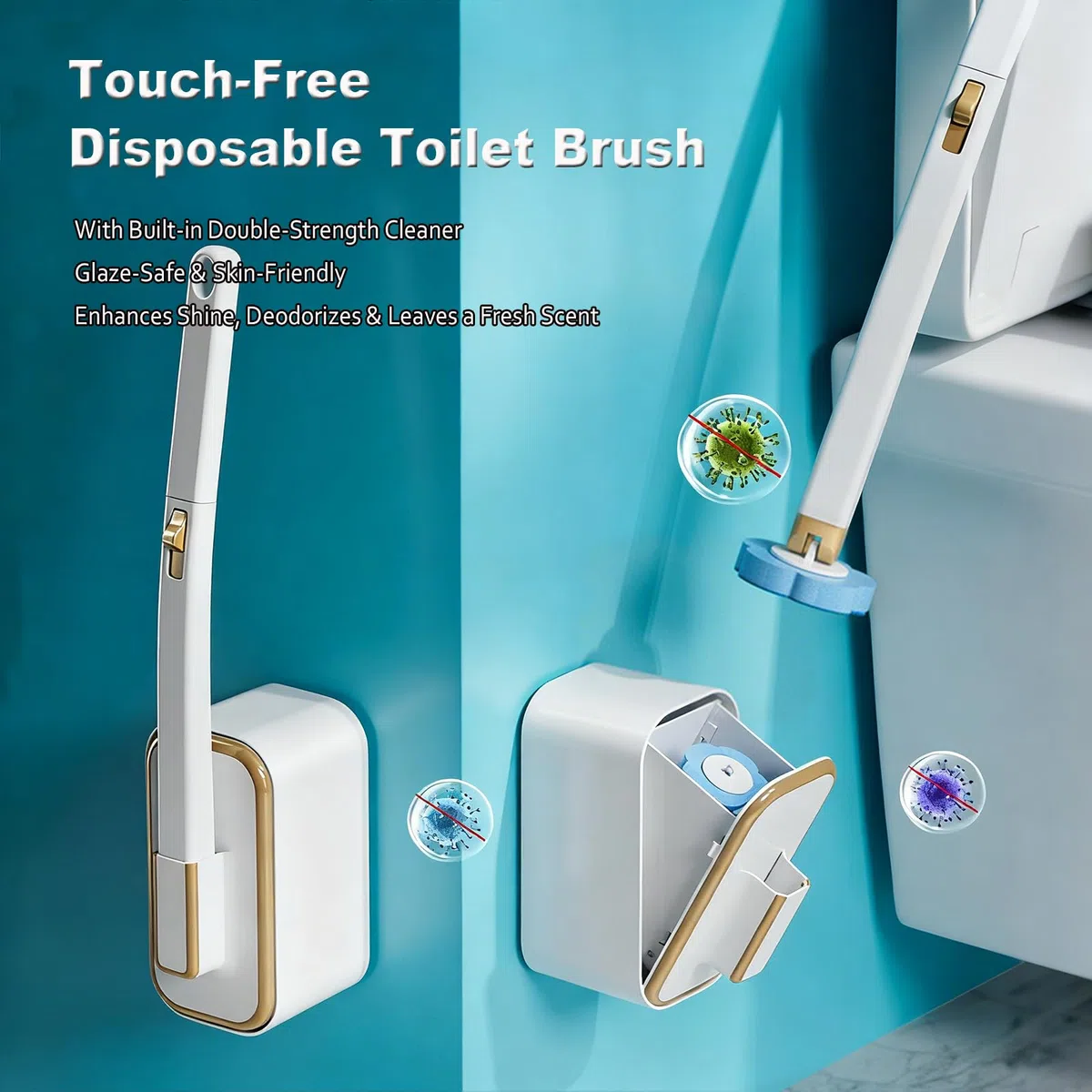 Escobilla Baño Desechable WC, Kit de Palo de Inodoro, Cepillo para Inodoro con 36 Rellenos de Detergente, Kit de Sistema de Limpieza Desechable, Toilet Brush