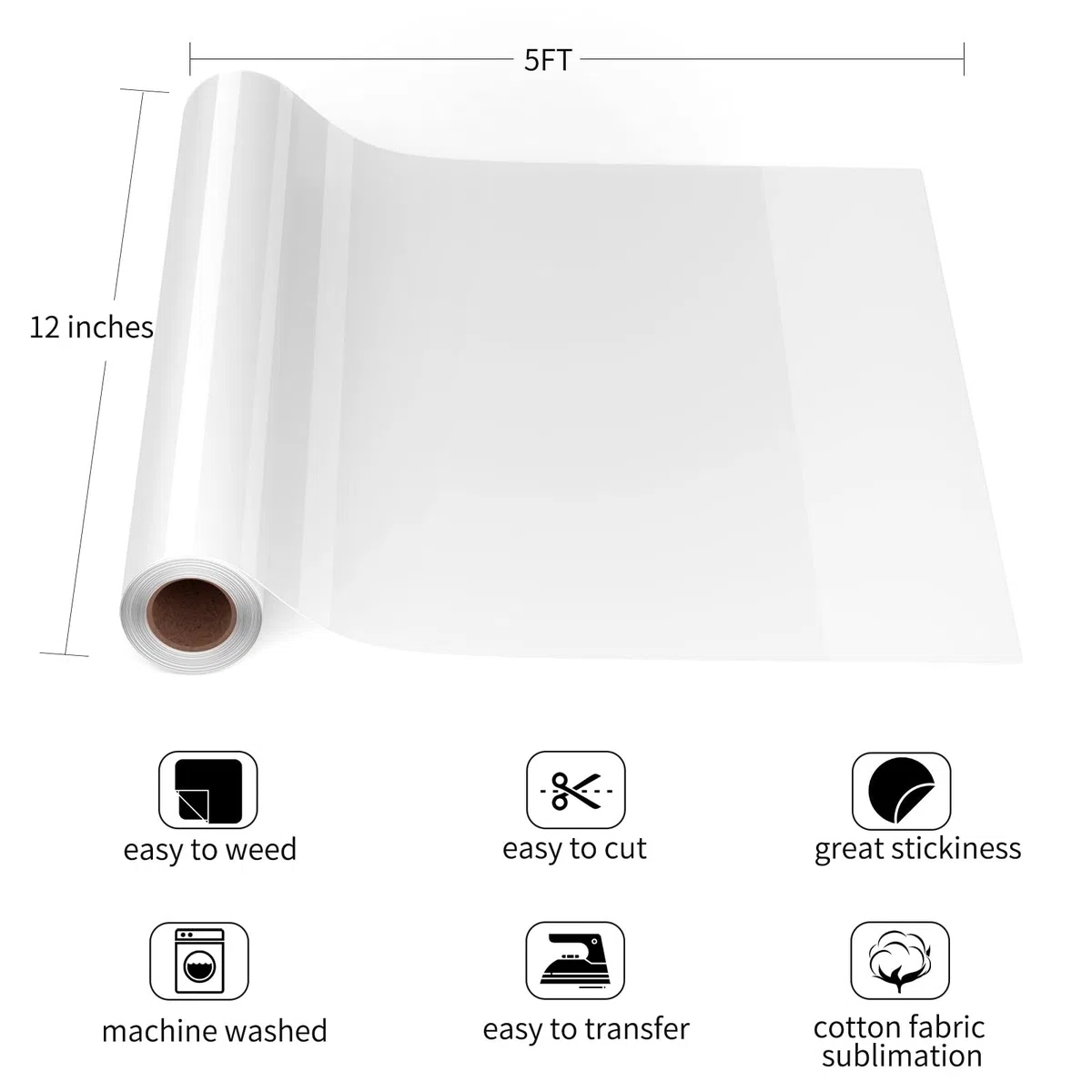 Rollo de vinilo de sublimación de alta transmisión para tejidos oscuros, 30,5 x 183cm (Matte para telas oscuras)