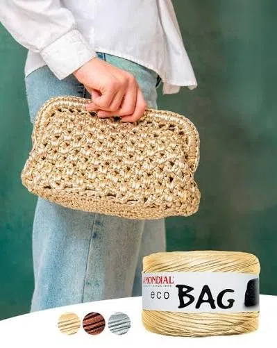 Mondial Eco Bag METALLIC | Cinta de Piel Sintética | Ovillo de Color Dorado, Cód. 590 | 300 Gramos 135 Metros | Ideal para la Fabricación de Bolsos, Accesorios, Bajoplatos, Cestas, Bisutería