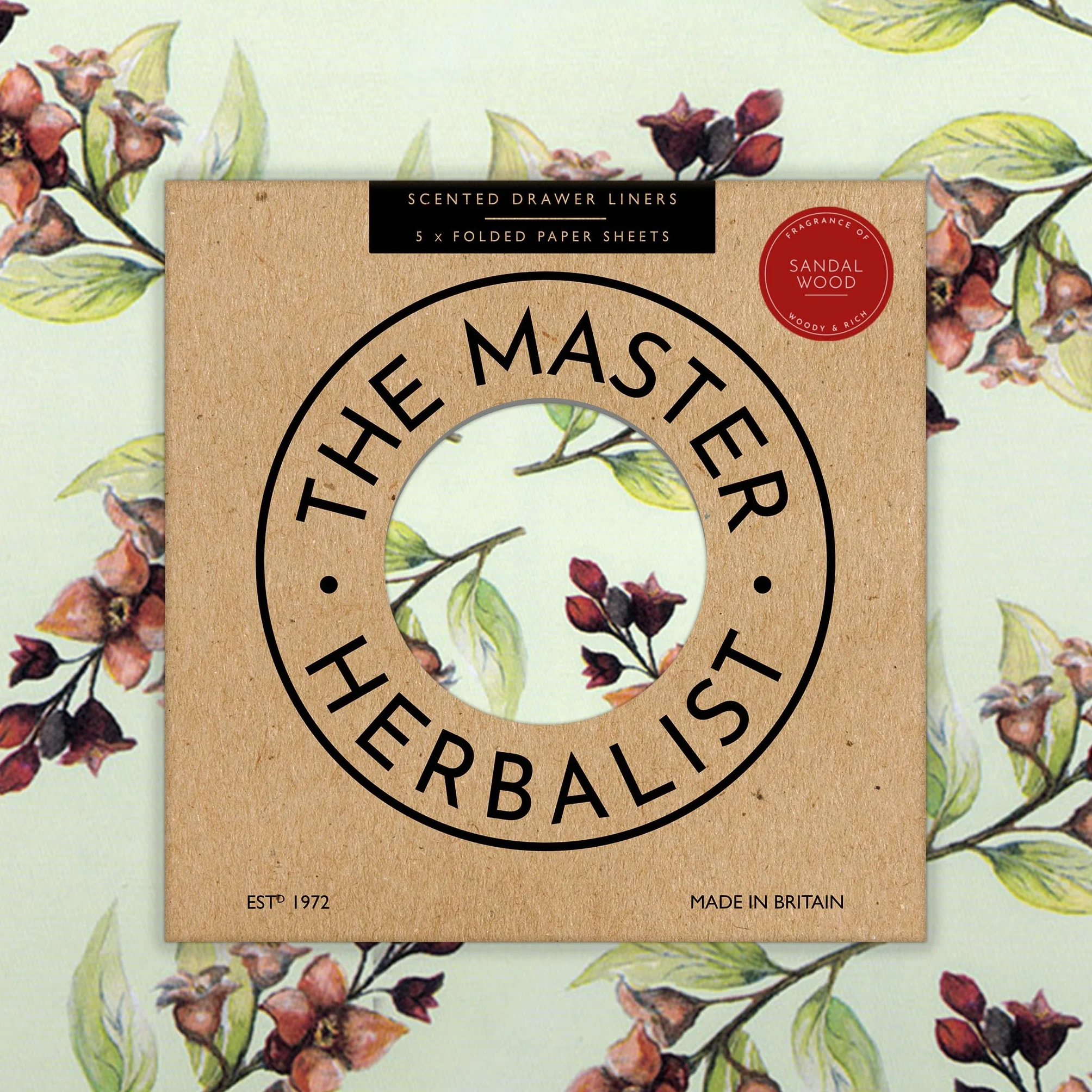 The Master Herbalist Forros Aromáticos para Cajones con Aroma a en un Diseño (Plegados) | Paquete de 5 Hojas | Contiene Aceites Esenciales (Sándalo | Floral, Folded)