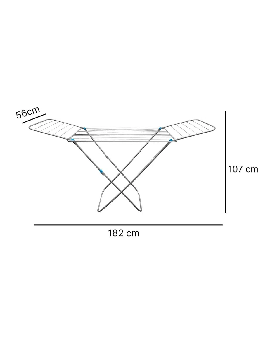 Jardin202 - Tendedero metálico Plegable con alas | Superficie 19 m | Incluye 20 Pinzas 182 x 56 x 107 cm
