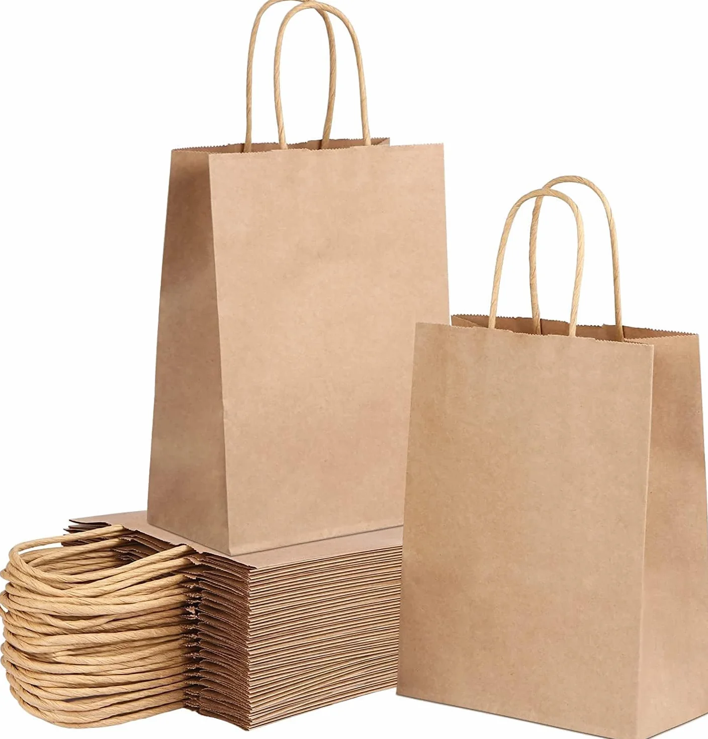 Deliex delicias de Extremadura 40 Bolsas de papel kraft medianas con asas 24 x 32 x 11 cm bolsas para regalos. Bolsas para comercios de papel biodegradable, reutilizables (Marrones)