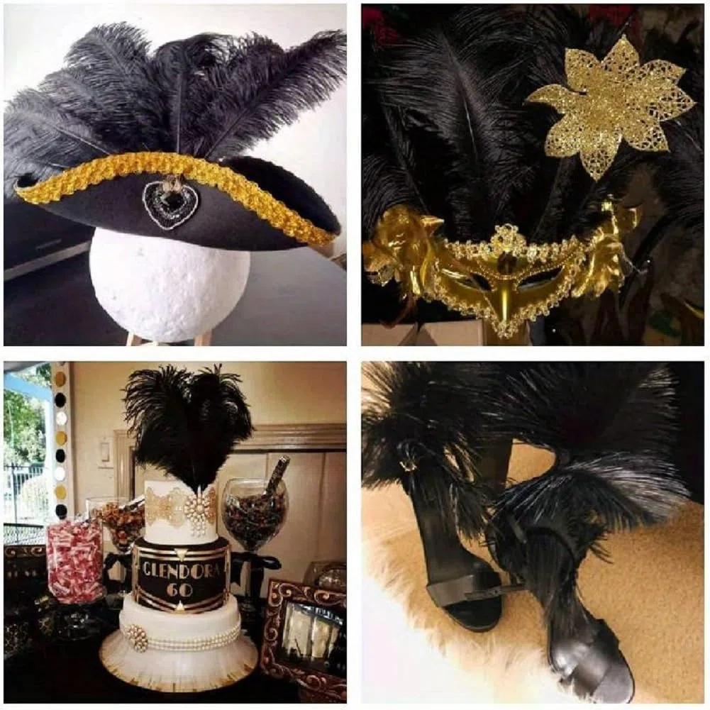 Pluma de la pluma de la avestruz natural 20pcs pluma de 10-12inch (los 25-30cm) para los centros de mesa de la boda decoración del hogar (Negro)