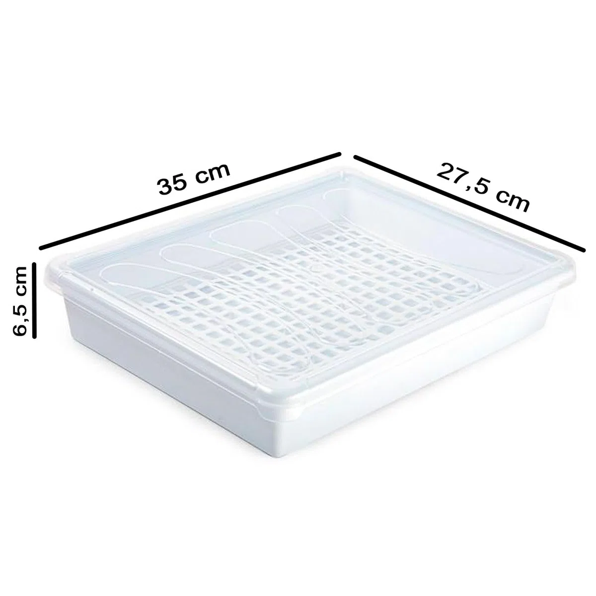 Tradineur - Pack de 3 bandejas frigoríficas de Almacenamiento con Tapa y Rejilla, plástico, Reutilizables, descongelar Alimentos, Fabricadas en España - 4 litros - 35 x 27,5 x 6,5 cm - Blanco