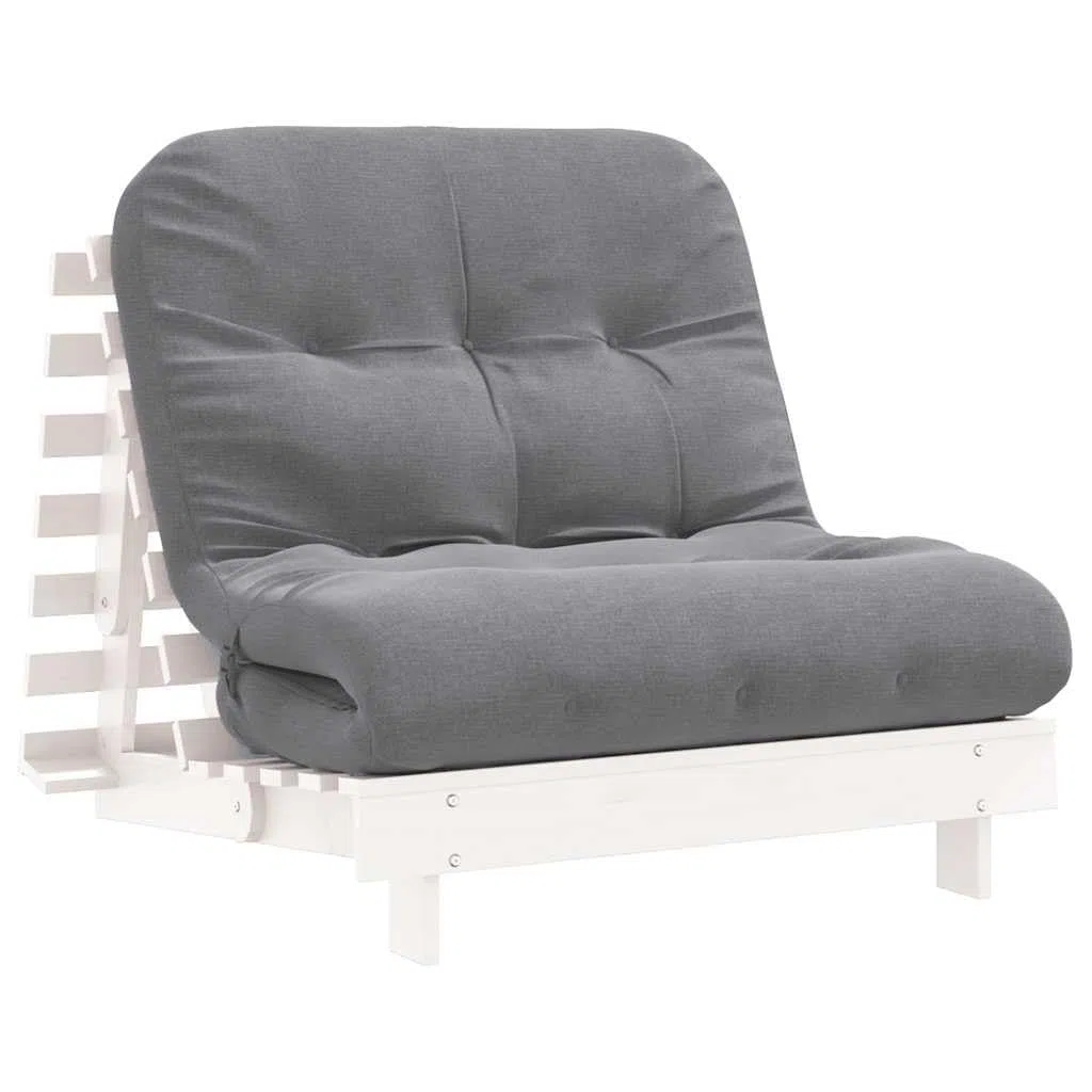 vidaXL Futón sofá Cama con colchón Madera Maciza Blanco 90x206x11 cm