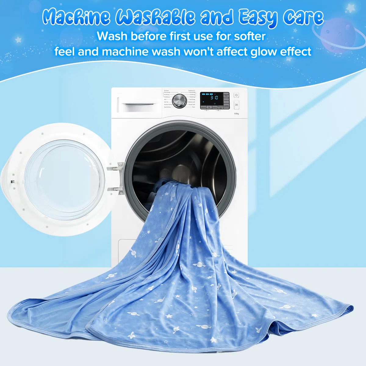 Elegear Manta de Enfriamiento, Manta Que Brilla en La Oscuridad，Niños y Niñas de Regalo de Cumpleaños, La Piel Fresca y Amigable es Adecuada para Niños, El Suave Y Transpirable, Astronave,130×170 cm