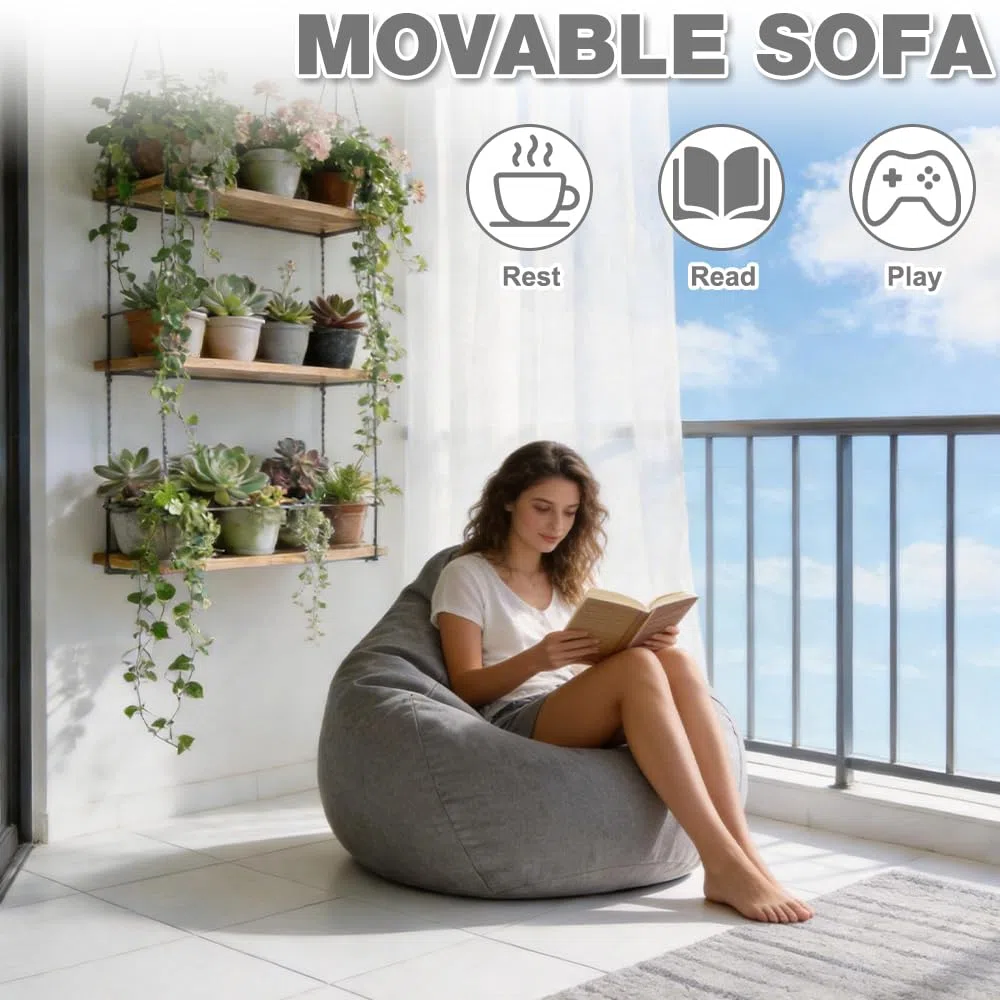 Saco de Asiento para Niños y Adultos, Funda de Puf en Forma de Lágrima Solo (Sin Relleno) Funda de Saco de Asiento con Cremallera Puf para Videojuegos para Dormitorio, Oficina, Salón, Terraza