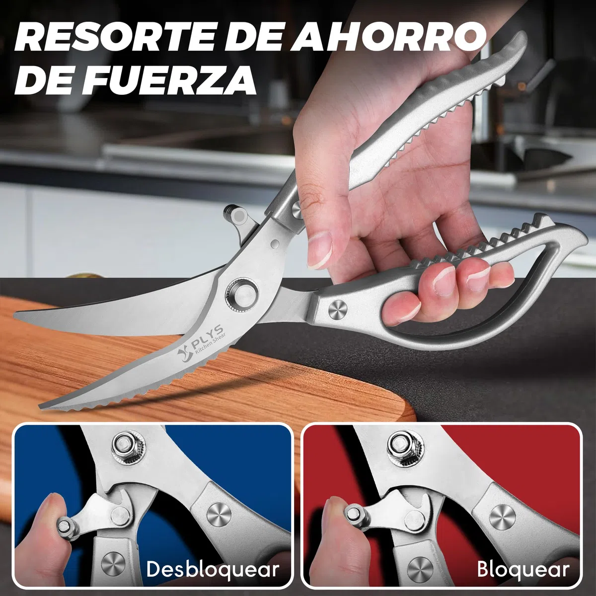 Tijeras de Cocina Multifuncionales: Acero Inoxidable Afilado,Con Cerradura de Seguridad,Aptas Para Aves, Pollo, Carne, Pescado, Verduras Y Parrilla (Plateadas)