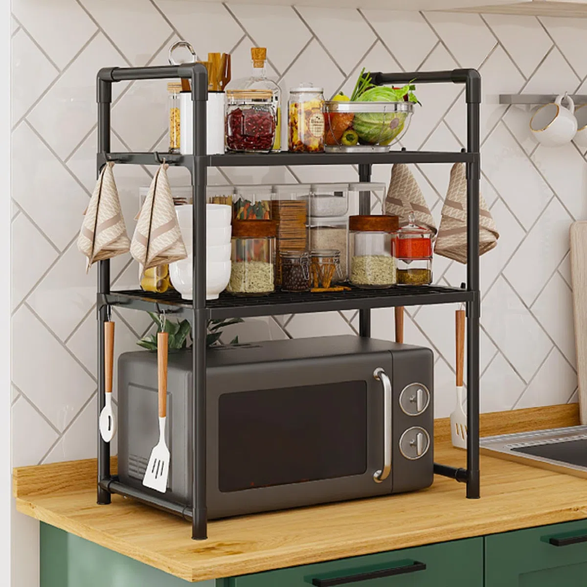 Soporte Para Microondas De 2/3 Niveles, Estante Organizador De Cocina Estantes Para Microondas Soporte Microondas,Estante Microondas, Mueble Para Microondas Con Ganchos