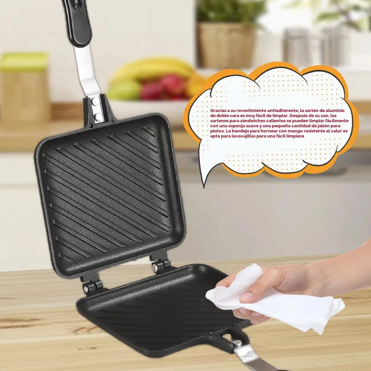 Sartén de aluminio de doble cara: Hot Sandwich Maker Pan, tostadora con mango resistente al calor, revestimiento antiadherente Sandwich Panini Maker para el hogar, la cocina no apta para cocina
