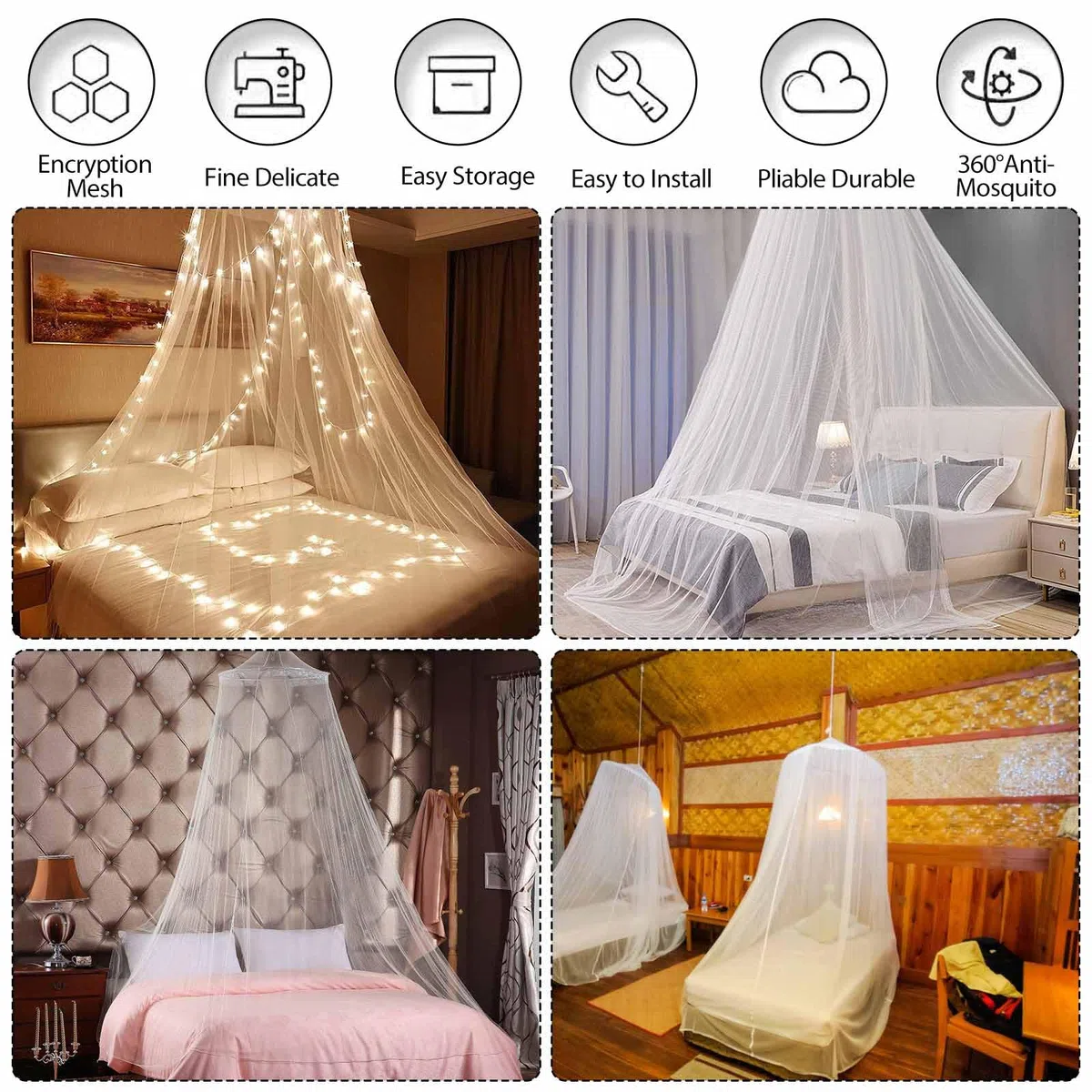HOOPOE Mosquitera Cama Matrimonio Individual,2 Piezas Mosquito Net for Bed Dosel, Mosquitero Cúpula Universal Poliéster,Viajes Mosquitera Plegable Portátil 60x250x900cm