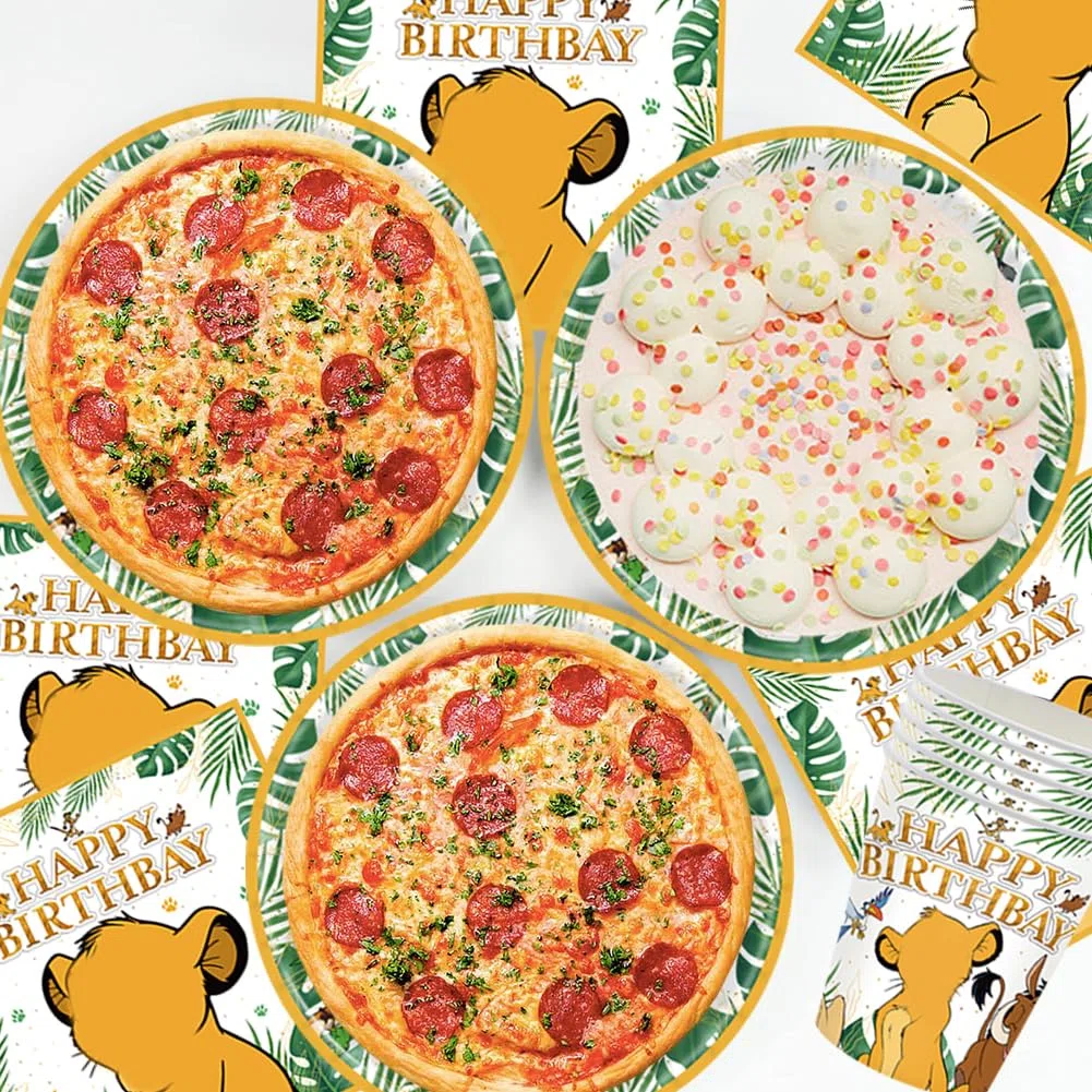 60pcs El Rey León Vajilla para Fiestas,Juego de Vajilla de Fiesta León, Bandeja de Papel, Servilleta, Taza, Pajitas, Cubiertos Fiesta El Rey León-10 Posición