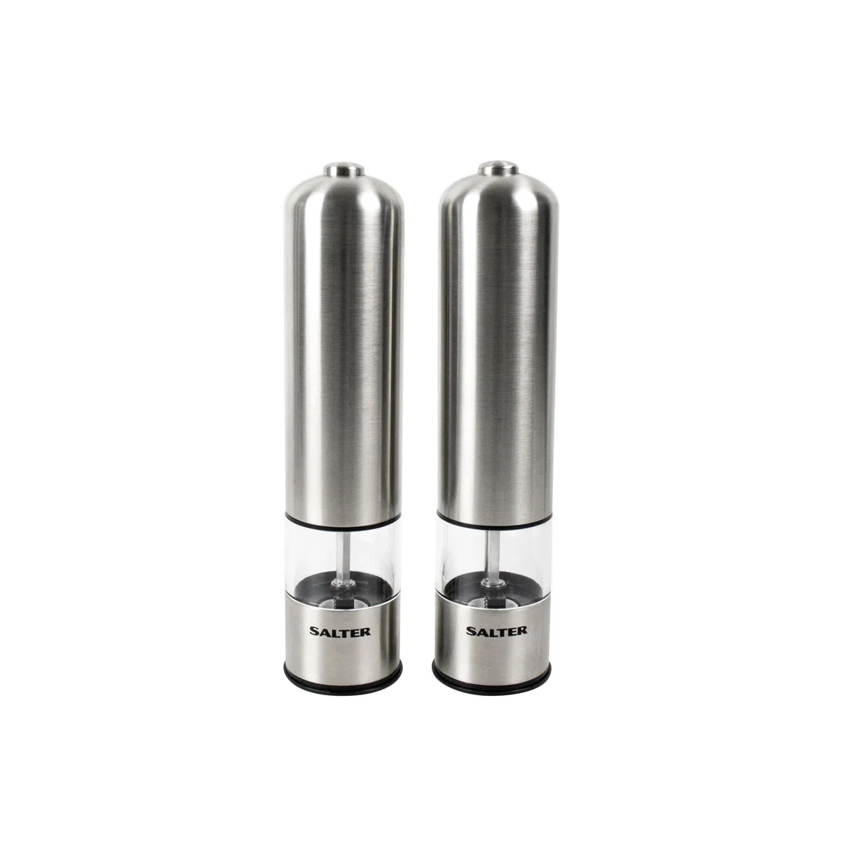 Salter ‎7722 SSTUR Molinillos De Sal Y Pimienta Eléctrica, Fabricado En Acero Inoxidable, Dispensador De Condimentos, Fácil De Usar, Salero Y Pimentero Con Luz, Un Botón Para Moler Incluido