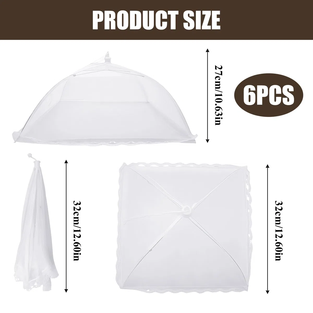 Juego de 6 cubiertas para moscas plegables para alimentos, reutilizables, antimoscas para cocina, pícnic y jardín, red de frutas, para proteger frutas y pasteles, 32 x 32 cm