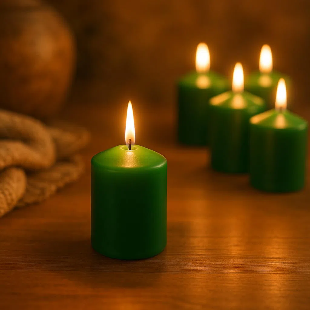MGE - Velas Perfumadas - Velas Decorativas - Velones Aromáticos - Velas para Ambientar el Hogar - Velas Pilar - 12 unidades - Fabricado en España (Verde - Melón-Sandía)