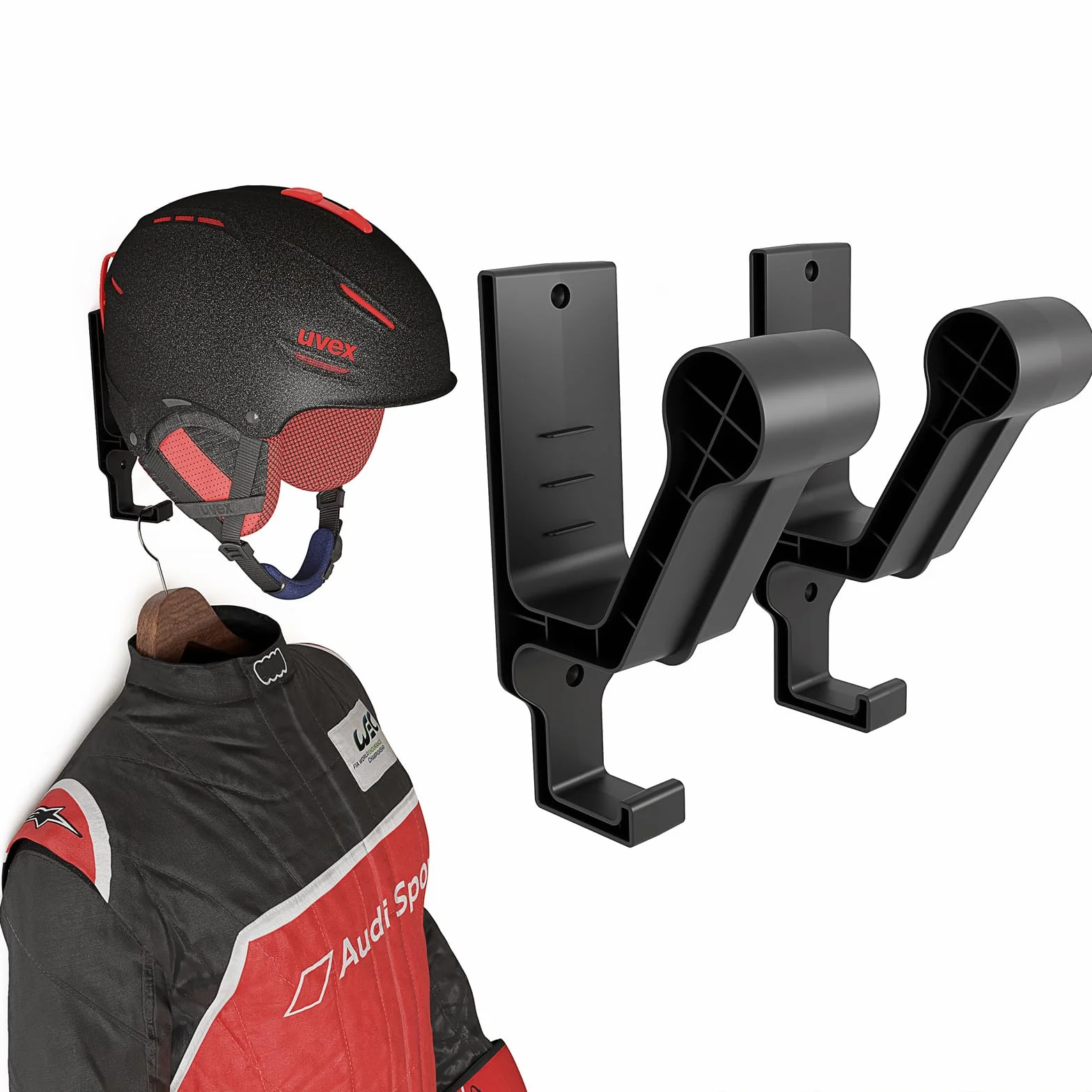 sciuU Soporte Casco Moto [2 Piezas] - Soporte de Pared - Colgador de Casco con Gancho para Accesorios – para Cascos de Moto y Bicicleta – para Cascos Deportivos Esquí, Monopatín, Béisbol, Rugby