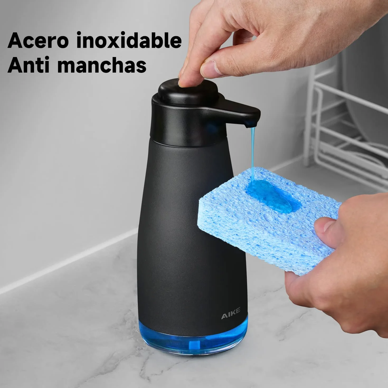 AIKE AK1062 Dispensador de jabón de Cocina de 450 ml, dispensador de jabón líquido de Acero Inoxidable, Herramientas de Cocina Negro Mate