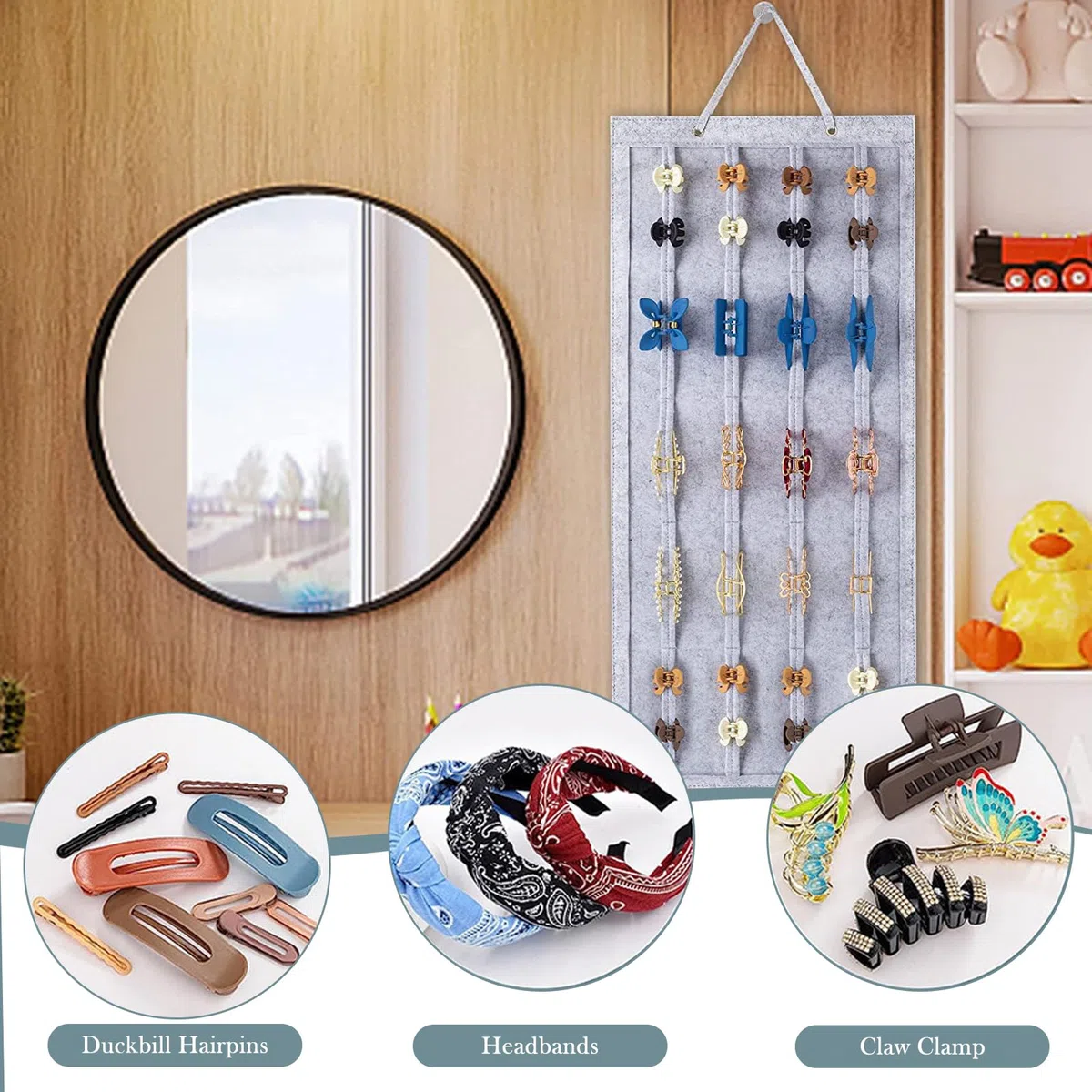 Soporte de Almacenamiento Lazos para Niñas, Organizador de Diademas Soporte para Lazos Fieltro para Puerta Armario Pared Habitación Niña