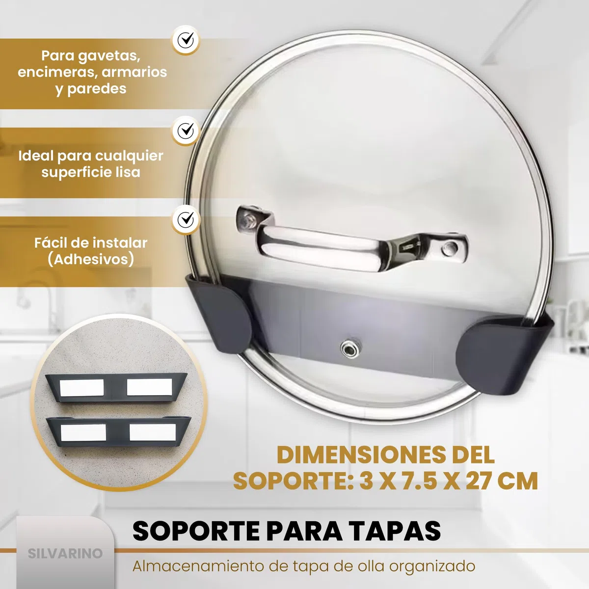 organizador sartenes y ollas cajon - 10 compartimentos y un soporte adhesivo para tapas - organizador de platos para armario y cajones de cocina