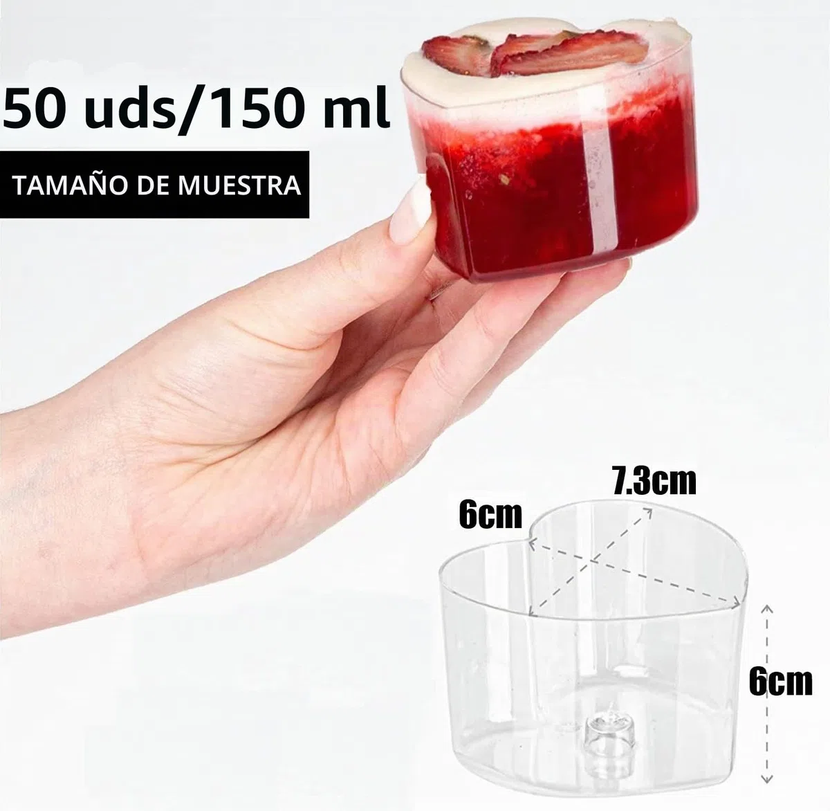 LATERN 50 Piezas Vasos de Postre de Plástico, 150ml Tazas de Postre en Forma de Corazón Copa de Aperitivo Transparente Parfait Tazón para Servir Reutilizable para Fiesta de Mousse Pudín (7,3 x 6cm)