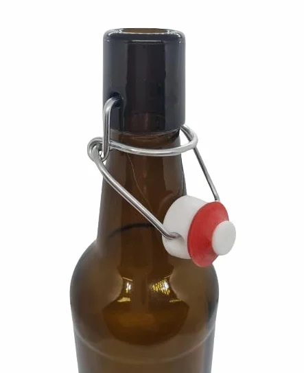 Botella de cerveza de cristal marrón de 500 ml con tapa abatible de plástico, 10 unidades.
