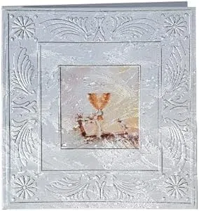 Recordatorio Comunión Nacarado 14x14 para foto 9x13 con relieve y oro pack 10 unidades