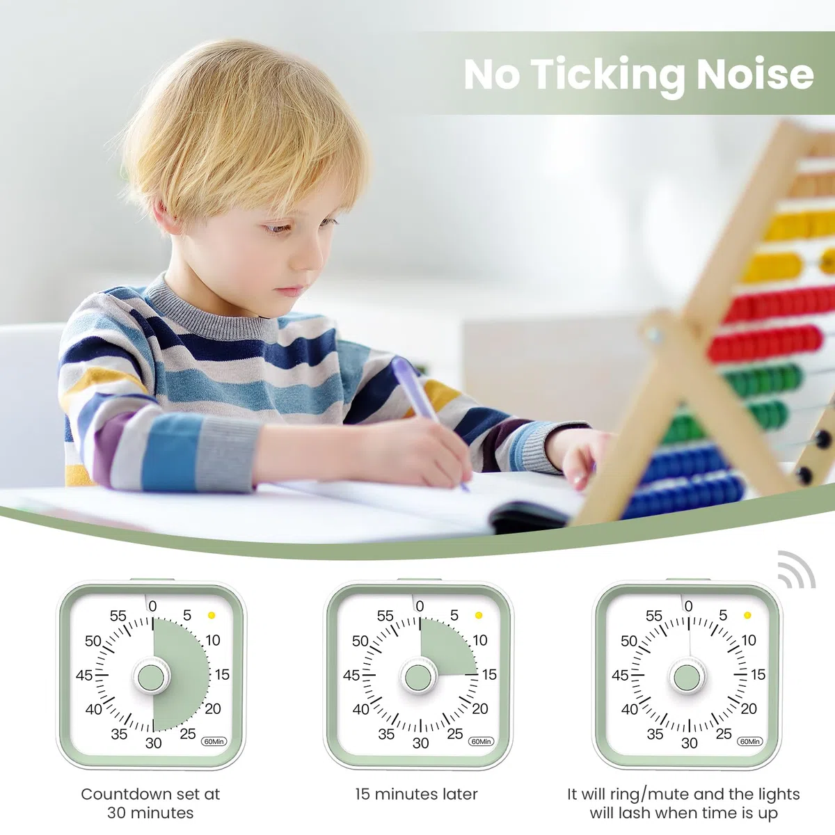 Temporizador Visual con función de Pausa para niños y Adultos, Cuenta Regresiva de 60 Minutos Temporizador de productividad, gestión del Tiempo para Estudios, Clases, Cocina (Blanco)