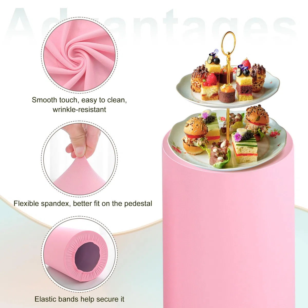 QUARKZMAN Juego De 3 Fundas De Cilindro De Spandex Rosa Claro, Funda De Pedestal Para Decoración De Fiesta Boda Cumpleaños, Solo Contiene Fundas De Cilindro (Tela Elástica - Pequeño)