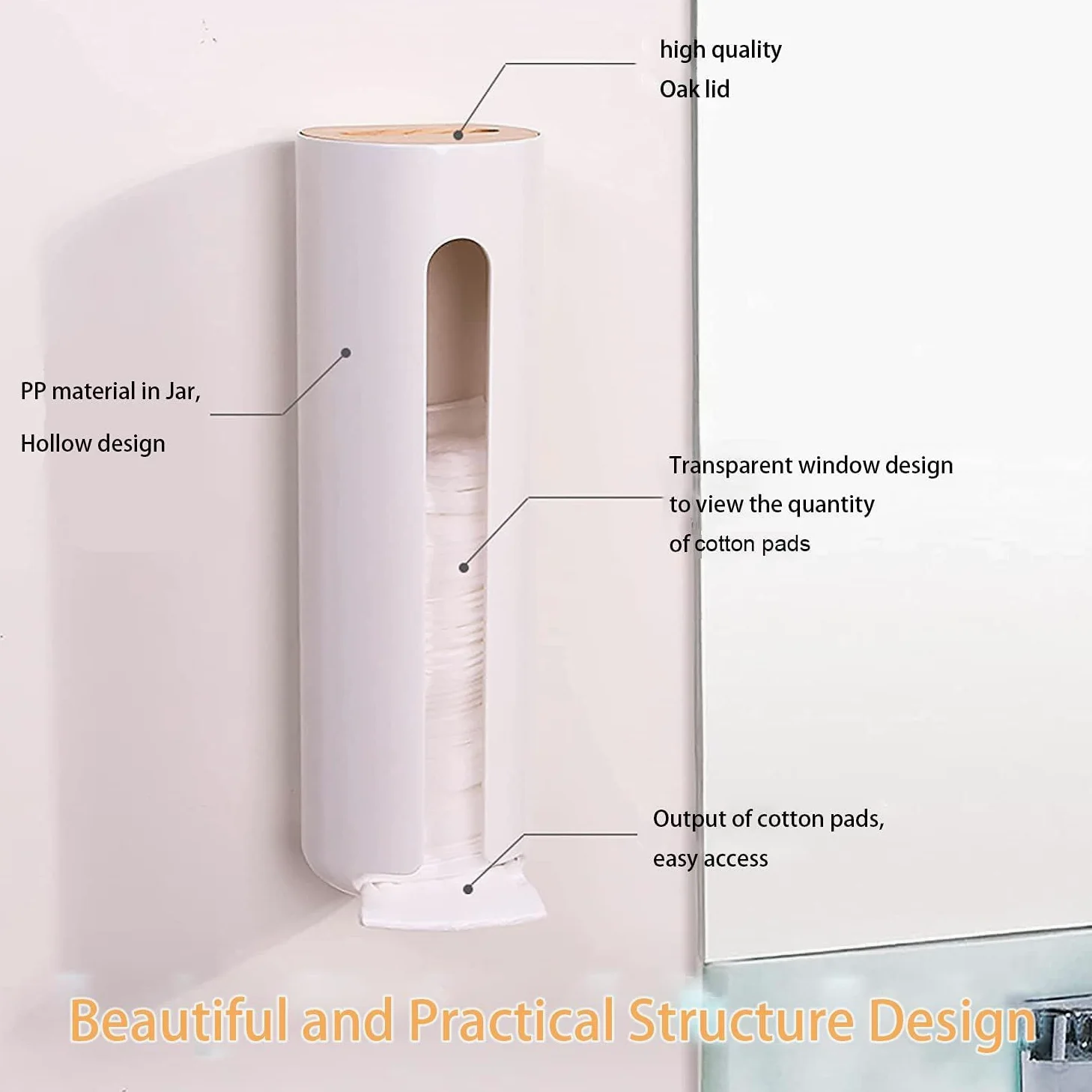 Organizador de Almohadillas Maquillaje,Porta Discos Algodón de Maquillaje,Organizador de Algodón Maquillaje, Montado a la Pared Dispensador de Algodones Desmaquillantes,Caja Organizadoras Baño