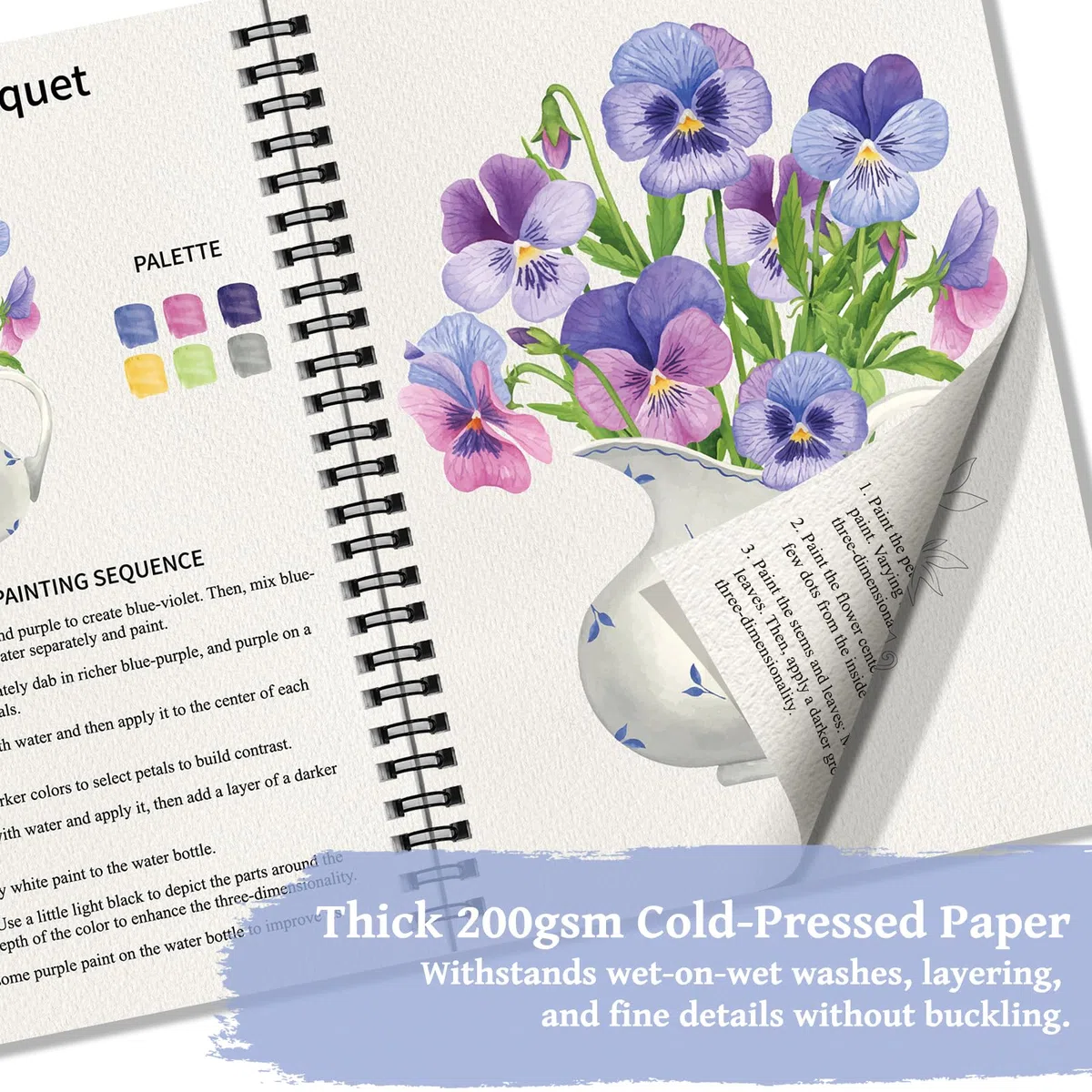 Kalysky Cuaderno de Trabajo de Acuarela, Libro para Colorear con 12 Acuarelas y 2 Cepillos, 20 Pinturas Paso a Paso para Principiantes
