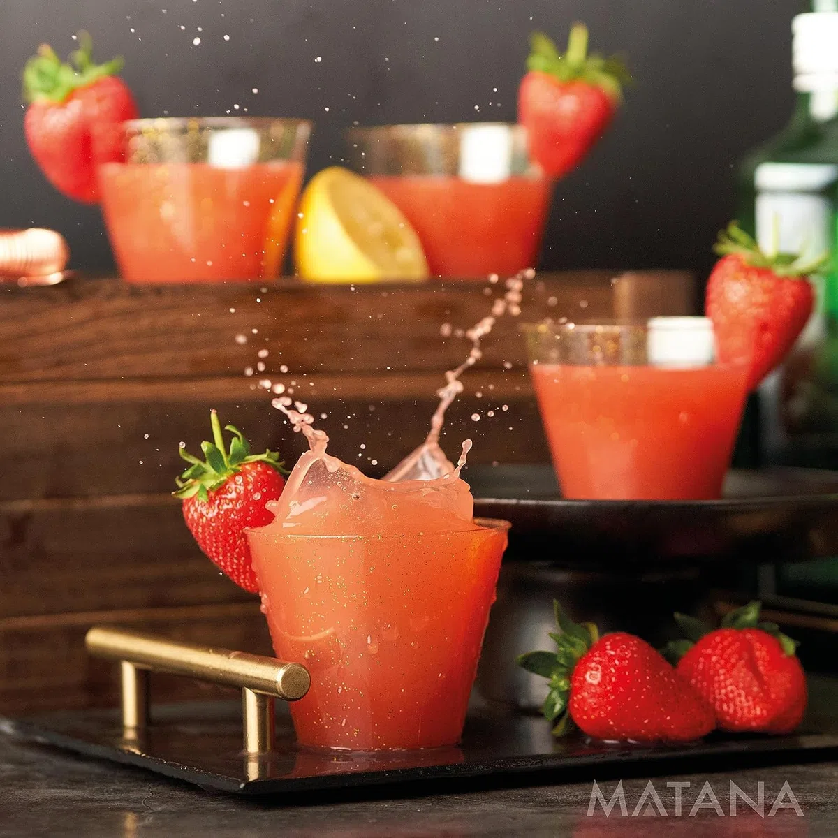 MATANA 60 Vasos de Plástico Duro Transparente con Purpurina Dorada (270ml / 9oz) - Resistentes y Reutilizables - Bodas, Cumpleaños, Navidad, Fiestas