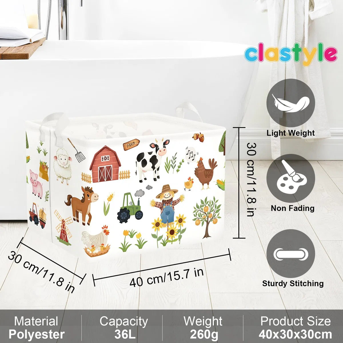 Clastyle Cestos Almacenaje Infantil Animales de Granja Cesta Ropa Sucia Plegable para Habitación Bebé Dormitorio Cajas de Almacenaje Juguetes para Chico Chica, Girasoles, 40x30x30 cm