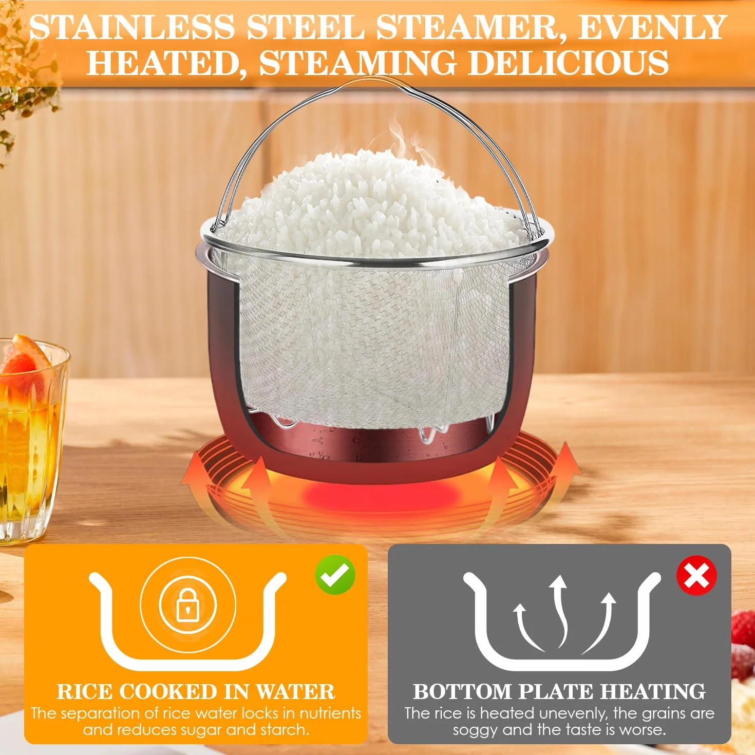 Tissting Cesta de Malla para Cocinar al Vapor, 18cm Cesta de Vapor de Olla de Malla de Acero Inoxidable con Asas Cómodas, Cesta de Drenaje para Freír en la Cocina