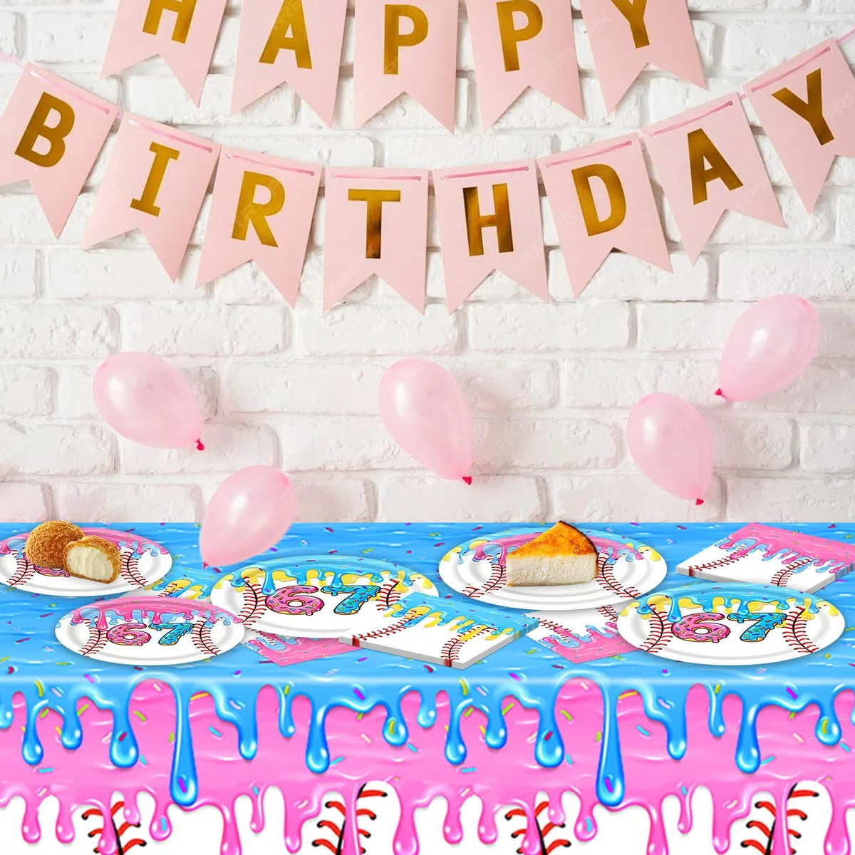 51 Piezas Sixseven Set de Vajilla para Fiestas de Cumpleaños, 20 Platos, 20 Servilletas y 1 Mantel, para Cumpleaños de Niños y Fiestas Temáticas