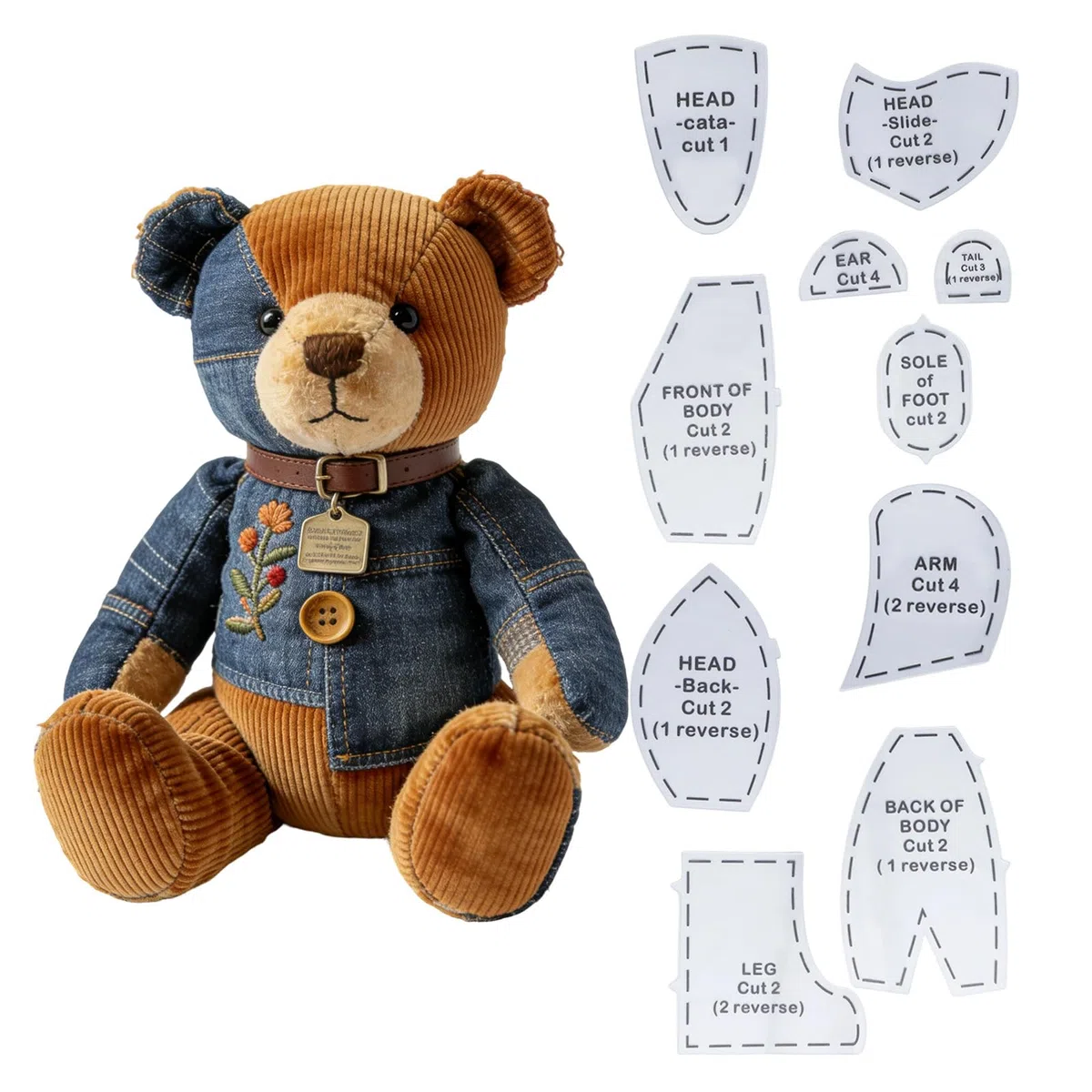 10 patrones de costura de oso de memoria de 15 pulgadas, acrílico, reutilizable, plantilla de oso de memoria, plantilla de costura de oso con instrucciones para coser regalos