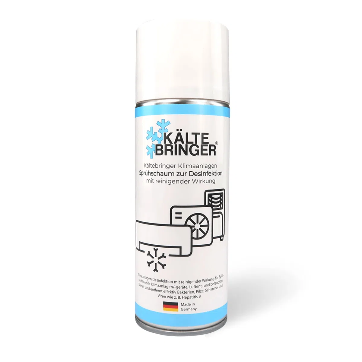 Kältebringer Limpiador de aire acondicionado espuma 400 ml – Desinfección para splitgerät o coche coche – con sonda de 60 cm – Limpiador de aire acondicionado multiusos elimina olores y bacterias