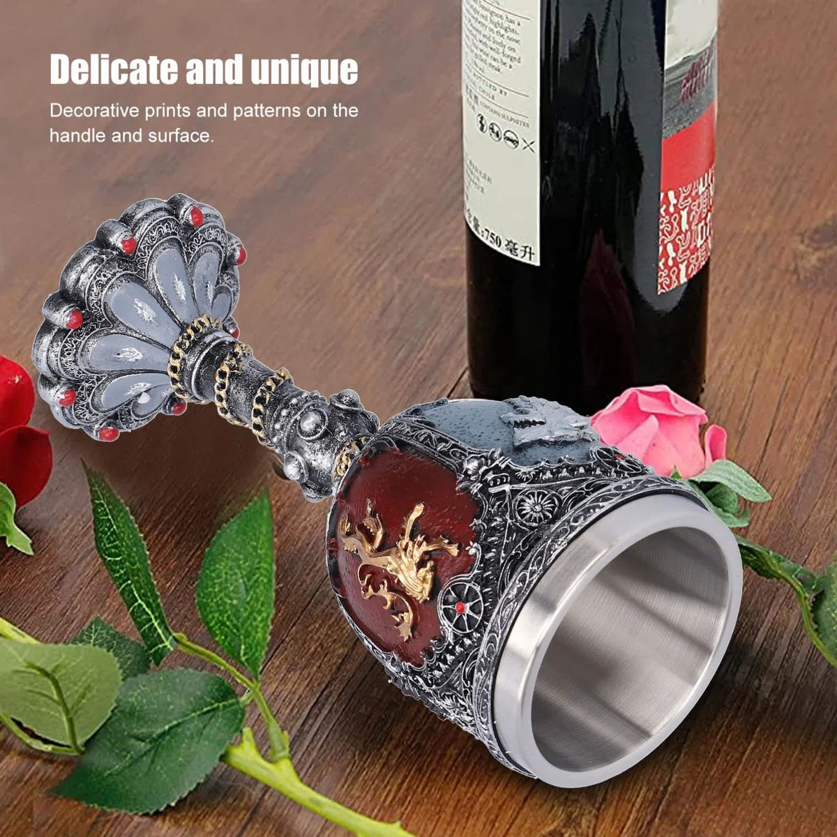 180ML Acero Inoxidable Cáliz de Dragón Cáliz de Vino Medieval de 7.1x2.8in Taza para Beber, Copas de Cóctel Góticas, Party Bar Drinkware