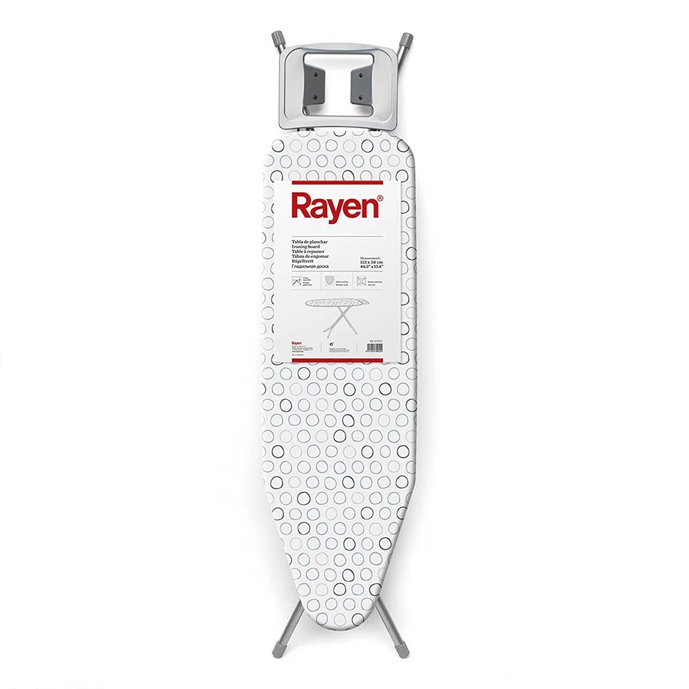 Rayen | Tabla de planchar | Gama Basic | Tablero de metal expandido | Funda algodón y poliéster | Tacos Patas antideslizantes de caucho | Medidas: 113x34x5.5 cm