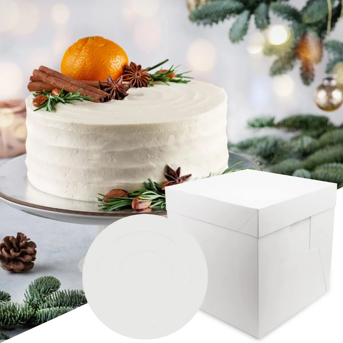 2 cajas para tartas de 30 x 30 x 30 cm con tabla para tartas escalonadas, cartón blanco