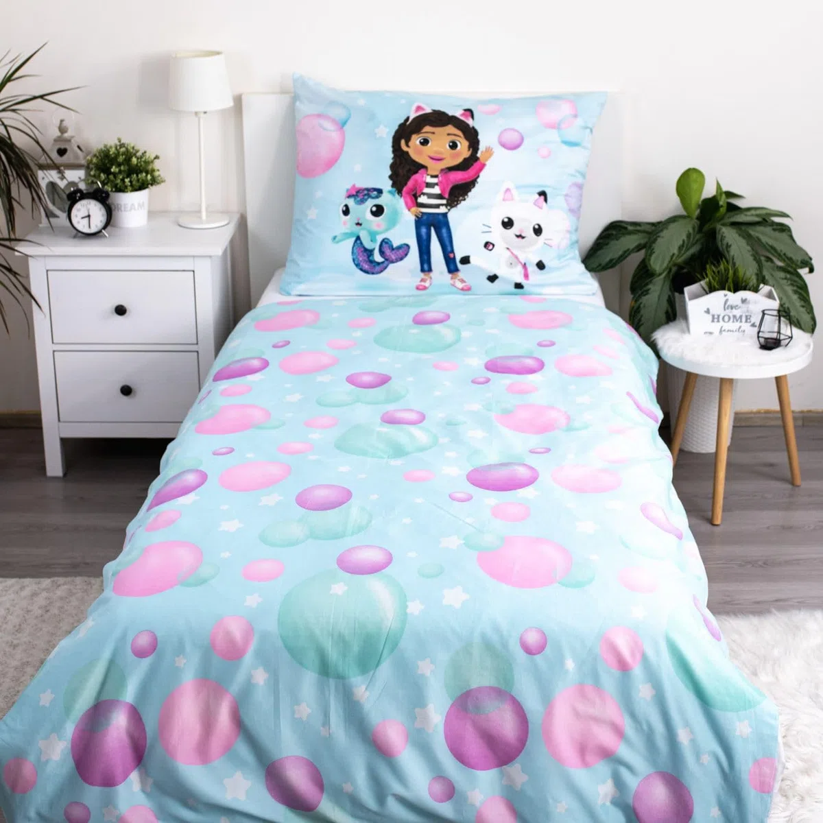 Jerry Fabrics Gabby's Dollhouse - Juego de funda nórdica y funda de almohada para cama individual, 140 x 200 + 70 x 90 cm, poliéster Öko Tex con cremallera
