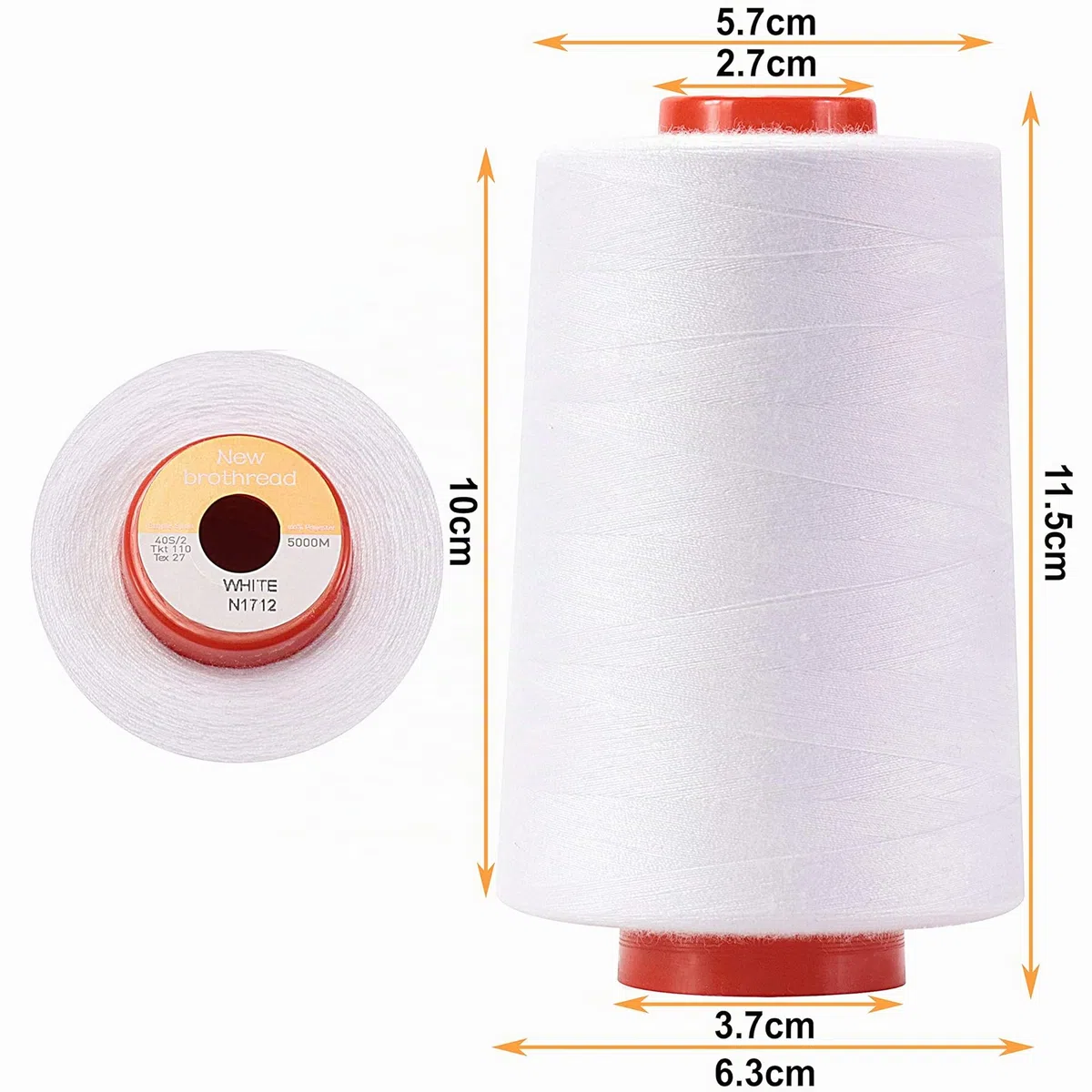 New brothread - 28 Opciones - 4 Bobinas Grandes de 5000M hilo de coser de poliéster todo propósito 40S/2 (Tex27) para coser, acolchar, patchwork, remalladora y overlock - White