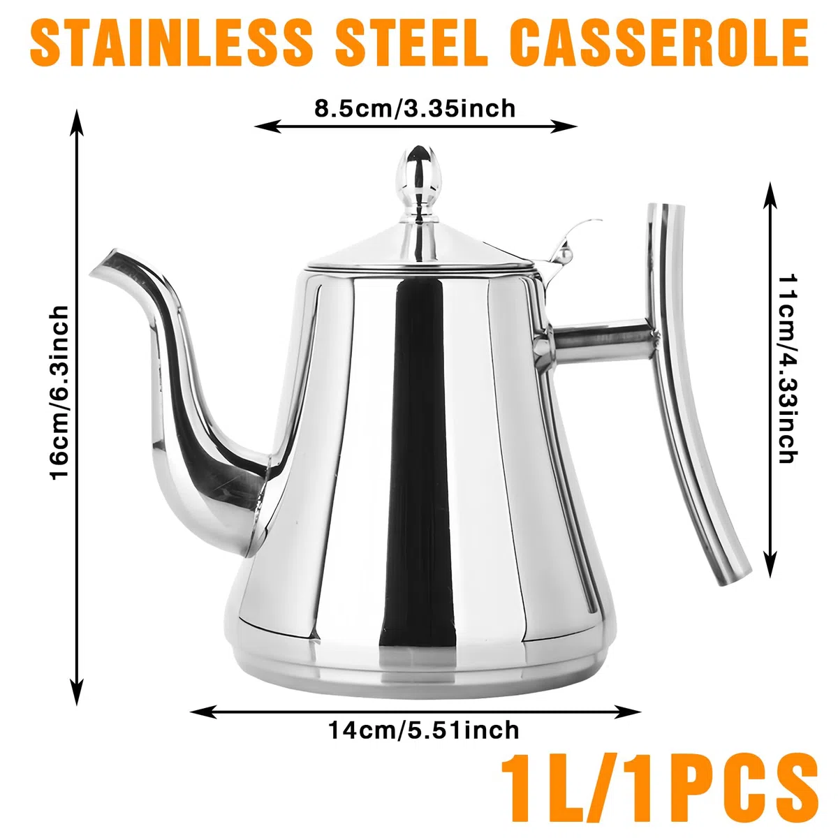Tetera con colador, tetera de acero inoxidable con colador, jarra de doble pared con tapa, tetera de té, tetera para cocina de inducción, estufa de cerámica eléctrica de gas, 1 L