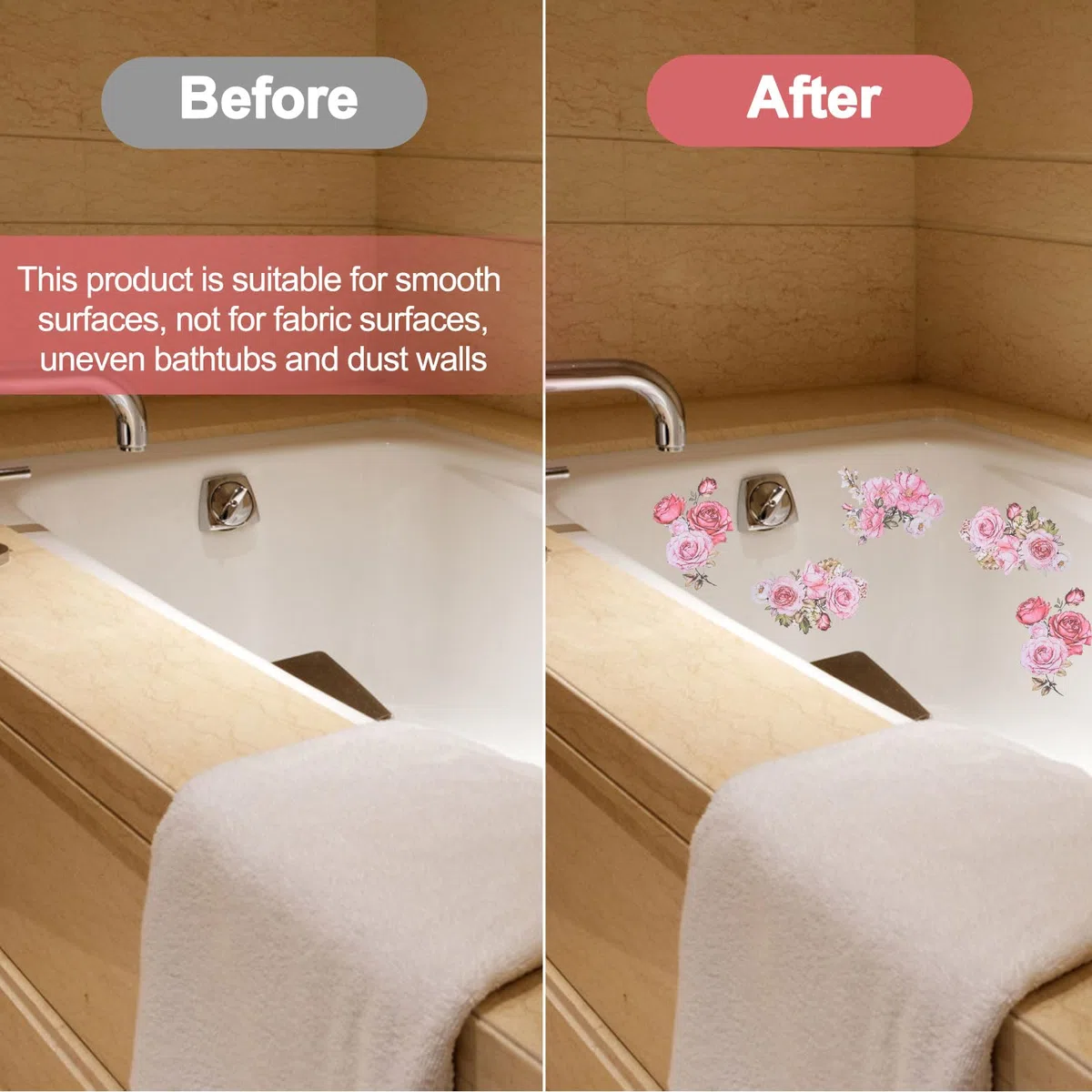 Pegatinas antideslizantes para bañera, 6 unidades, diseño de flores rosas, calcomanías antideslizantes de seguridad para bañera con raspador para bañera, escalera, ducha, suelo