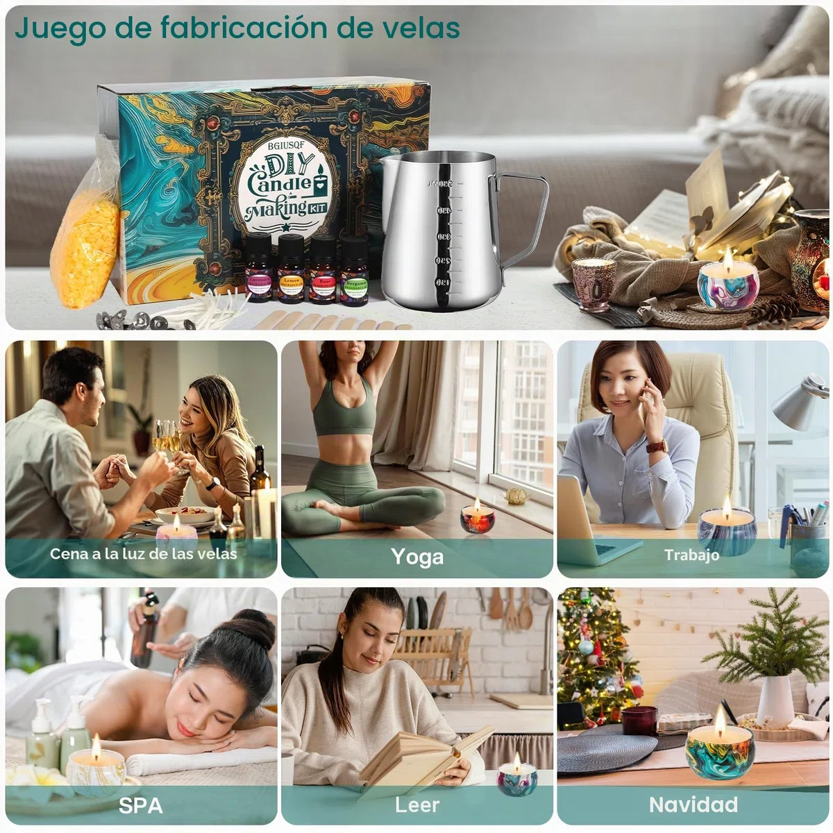BGIUSQF Kit para Hacer Velas, DIY Kit Velas Aromaticas Fabricacion, Kit para Hacer Velas Aromáticas, Candle Making Kit, Contiene Esencia de Color, Fragancia, Adecuado para Principiantes