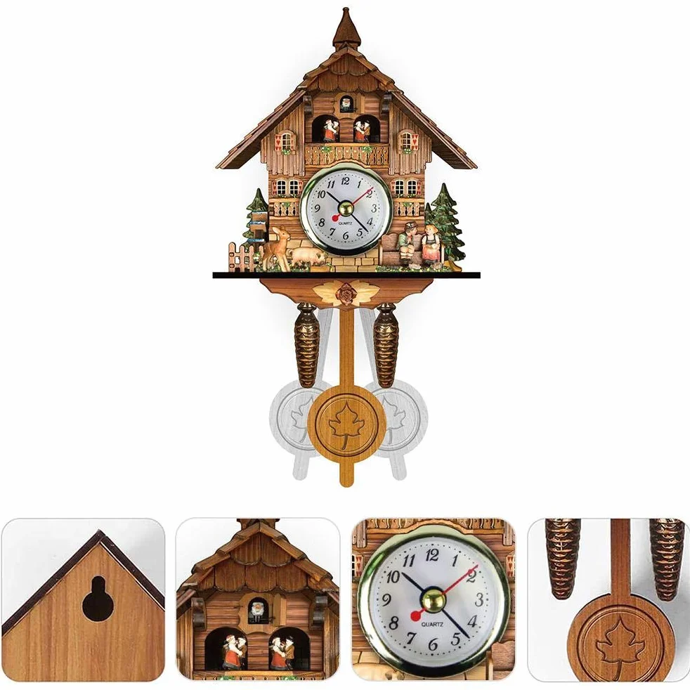 Reloj de Cuco de Madera Antiguo, Colgante de la Selva Negra, Reloj de Pared de Péndulo para Coche, Decoración del Hogar