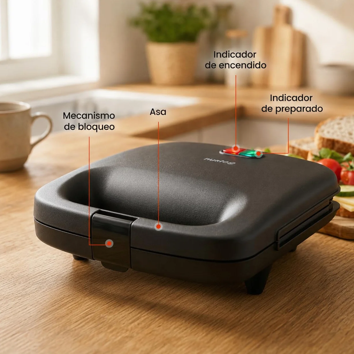 QuickBite - Tostadora de pan antiadherente 1000 W, panini y sándwiches, color negro